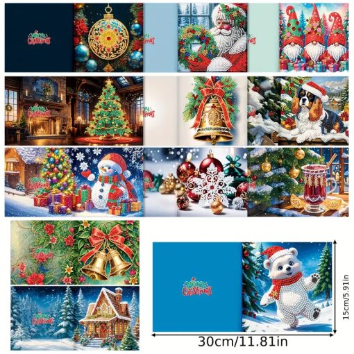 Diamond painting Kerstkaarten variatie (12 stuks) - Afbeelding 2