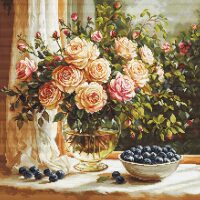 Luca-S Vase with Roses and Blueberries GOLD B719 borduren (pakket)