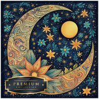 Psychedelische maan met bloemsterren Premium DP Diamond Painting
