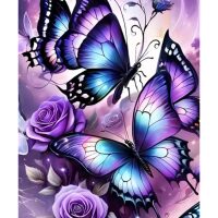 Paarse rozen en vlinders Diamond Painting