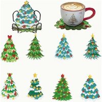 Diamond Painting onderzetters Kerstbomen (8 stuks)