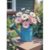 IN002 - Blue watering can with flowers cross stitch pattern