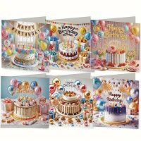 Diamond painting verjaardagskaarten Feestelijke taarten (6 stuks)