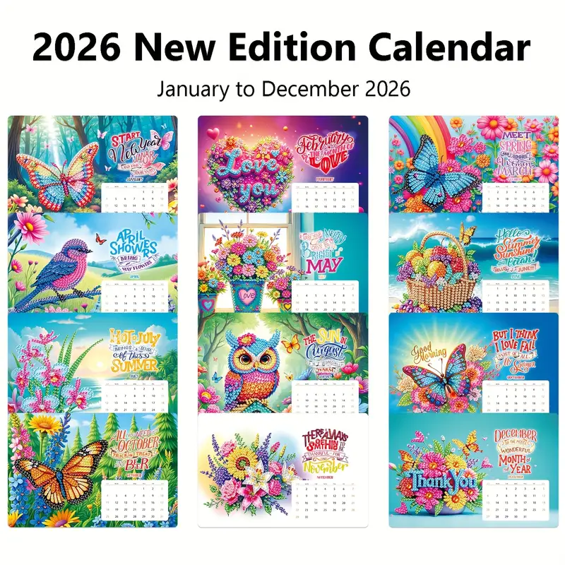 CXINLky Diamond Art Painting Tischkalender 2026, Diamond Art Weihnachten Schreibtisch Kalender mit Aufsteller, Tischkalender mit To-Do-Liste auf der Rückseite-01-Tischkalender