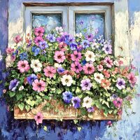 Bloemen aan het raam Diamond Painting