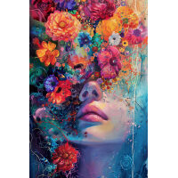 Gezicht bedekt met bloemen Diamond Painting