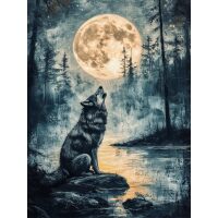 Huilende wolf bij volle maan Diamond Painting