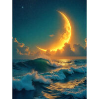 Jonge maan aan zee Diamond Painting