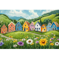 Kleurrijke huisjes Diamond Painting