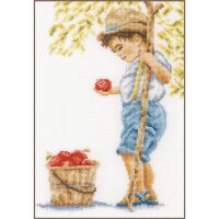 LanArte Boy with apples PN-0200794 Evenweave borduren (pakket)