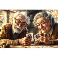 Opa en oma aan het kaarten Diamond Painting