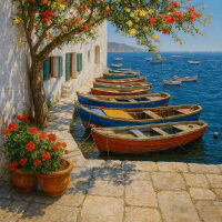 Vissersbootjes aan de Italiaanse kust Diamond Painting