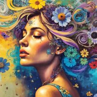 Vrouw met bloemen schilderij Diamond Painting