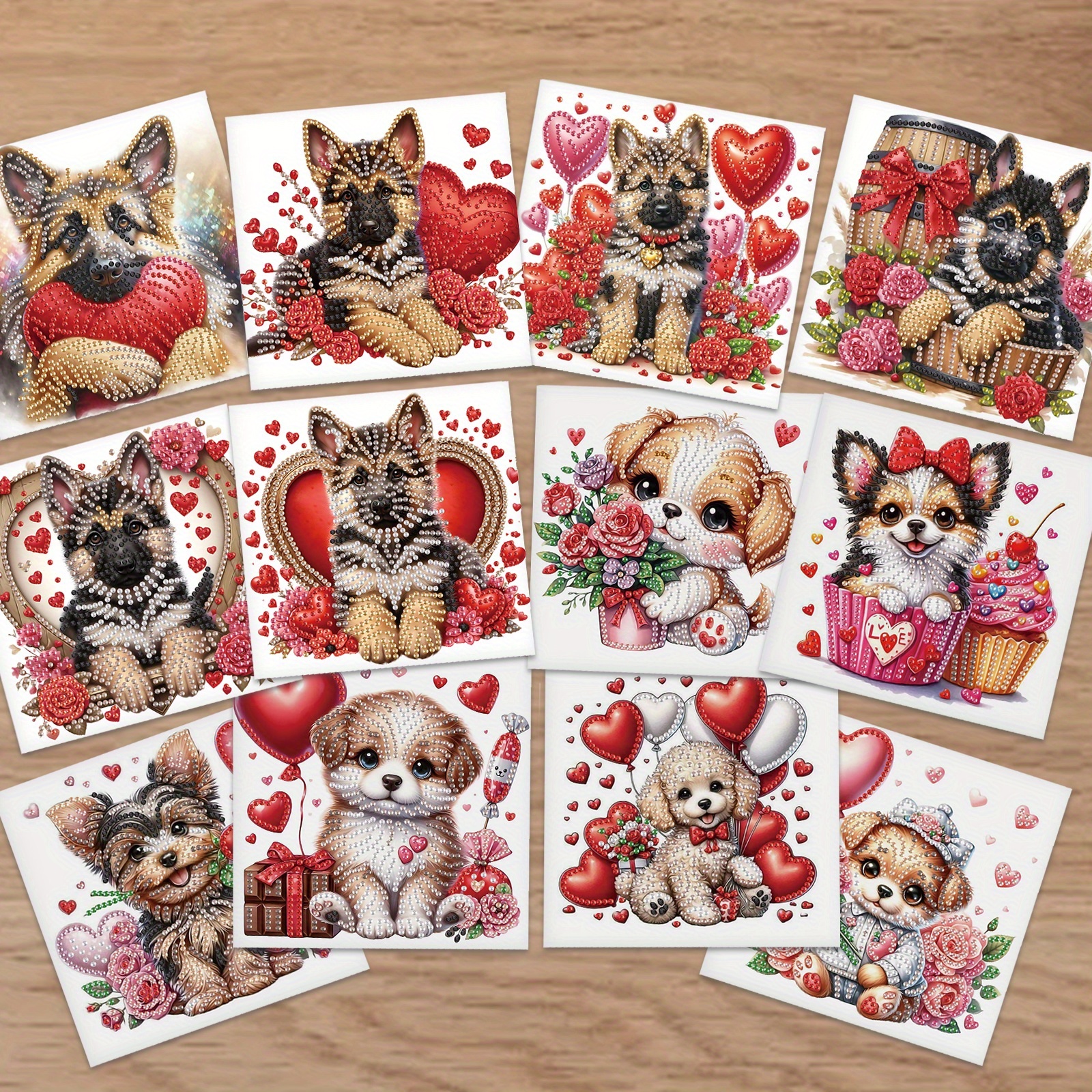 Diamond painting Valentijn dieren (12 stuks)