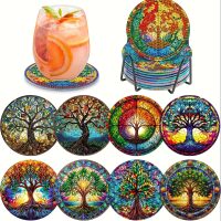 Diamond Painting onderzetters Kleurrijke levensbomen (8 stuks)