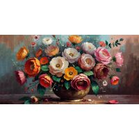 Levendig bloemboeket in gouden vaas diamond painting