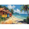 Strandhuisjes en palmen aan zee Diamond Painting