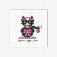 Heritage Crafts Birthday Card Black Cat Bow 1972A borduren (pakket)