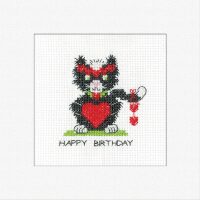 Heritage Crafts Birthday Card Black Cat Heart 1973A borduren (pakket)