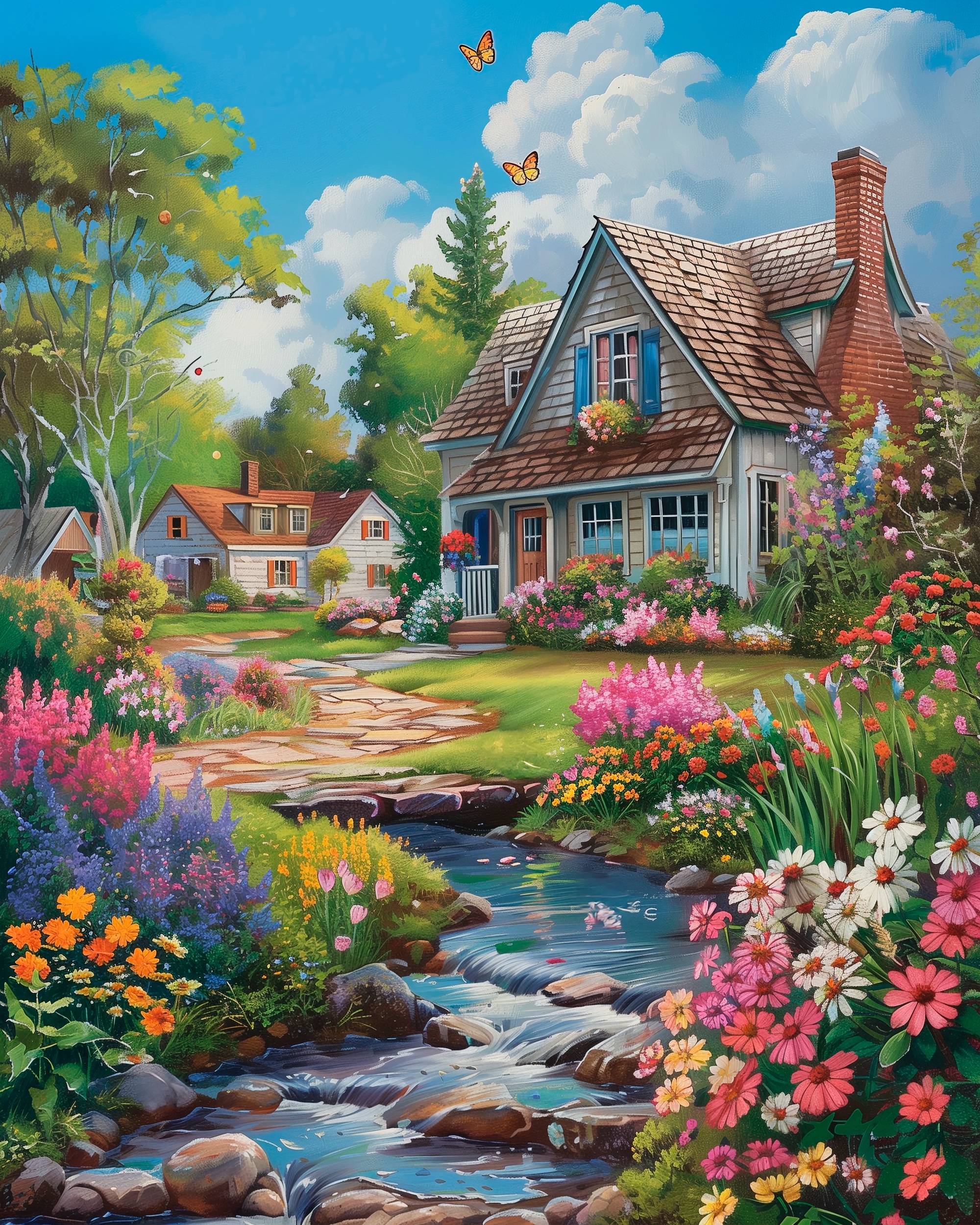 Huizen met bloementuin diamond painting