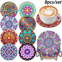 Diamond painting onderzetters gekleurde mandala (8 stuks)