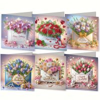 Diamond painting wenskaarten envelop met bloemen (6 stuks)