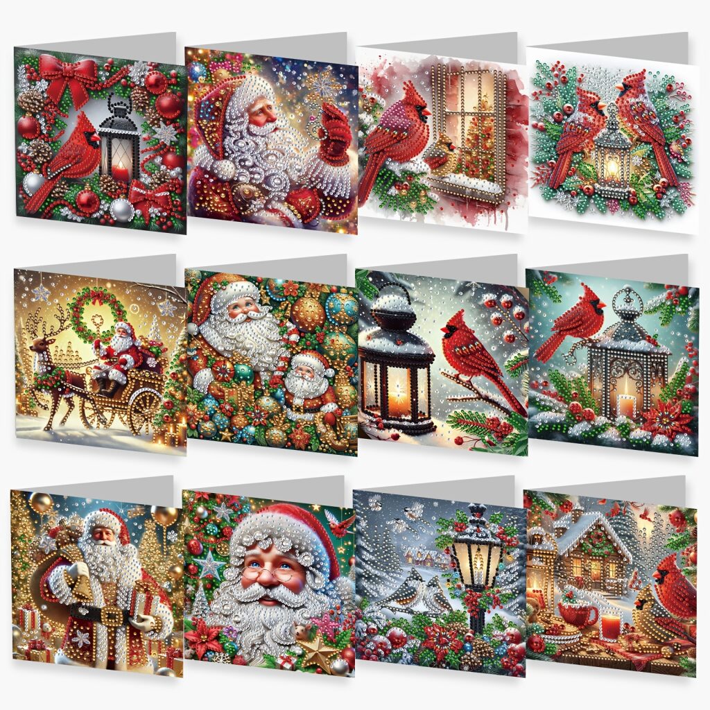 Diamond painting Kerstkaarten Variërend (12 stuks) - Doezelf.nl