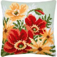 Vervaco Kruissteekkussen Klaprozen boeket PN-0201070 borduren (pakket)