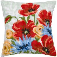 Vervaco Kruissteekkussen Klaprozen boeket PN-0201075 borduren (pakket)