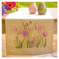 Vervaco Tafelloper Pink flowers PN-0223023 borduren (pakket)