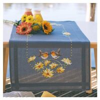 Vervaco Tafelloper Roodborstjes en gele bloemen PN-0206941 borduren (pakket)