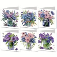 Diamond painting wenskaarten Vazen met bloemen (6 stuks)