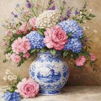 Bloemen in Delfts Blauwe vaas Diamond Painting