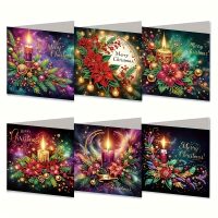 Diamond painting kerstkaarten kaarsen en bloemen (6 stuks)