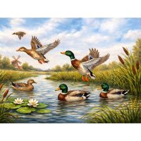Wilde eenden in het water Diamond Painting