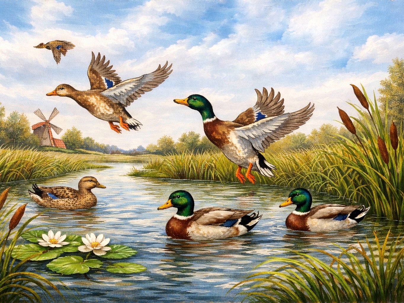 Wilde eenden in het water Diamond Painting