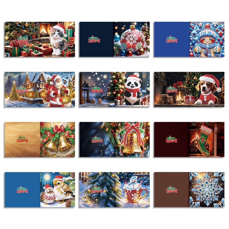 Diamond painting kerstkaarten Kerstmis (12 stuks)
