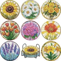 Diamond painting onderzetters Glas in lood bloemen (8 stuks)