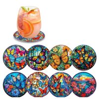 Diamond painting onderzetters vlinders met glas in lood effect (8 stuks)
