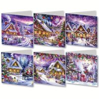 Diamond painting kerstkaarten huizen in kerstsfeer (6 stuks)