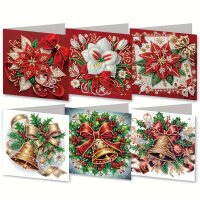 Diamond painting kerstkaarten kerstbloemen en klokken (6 stuks)