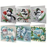 Diamond painting kerstkaarten sneeuwpoppen en blauwtinten (6 stuks)