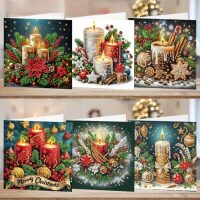 Diamond painting kerstkaarten kaarsen (6 stuks)