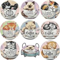 Diamond painting onderzetters poes in kop (8 stuks)
