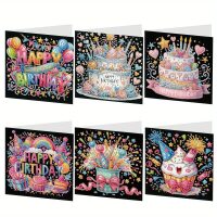 Diamond painting vrolijke verjaardagskaarten (6 stuks)