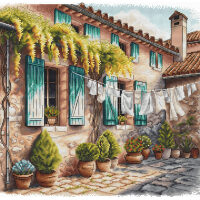AVA Stitch The Patio with Flowerpots P054 borduren