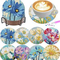 Diamond painting onderzetters vrolijke bloemen (8 stuks)