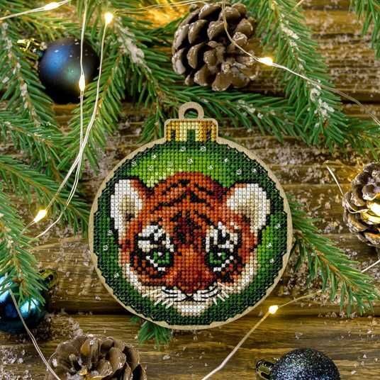 Wonderland Crafts Kerstbal borduren tijger FLW-011