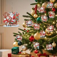 Diamond painting Kerstboomhangers Kerstman met rendier (12 stuks)