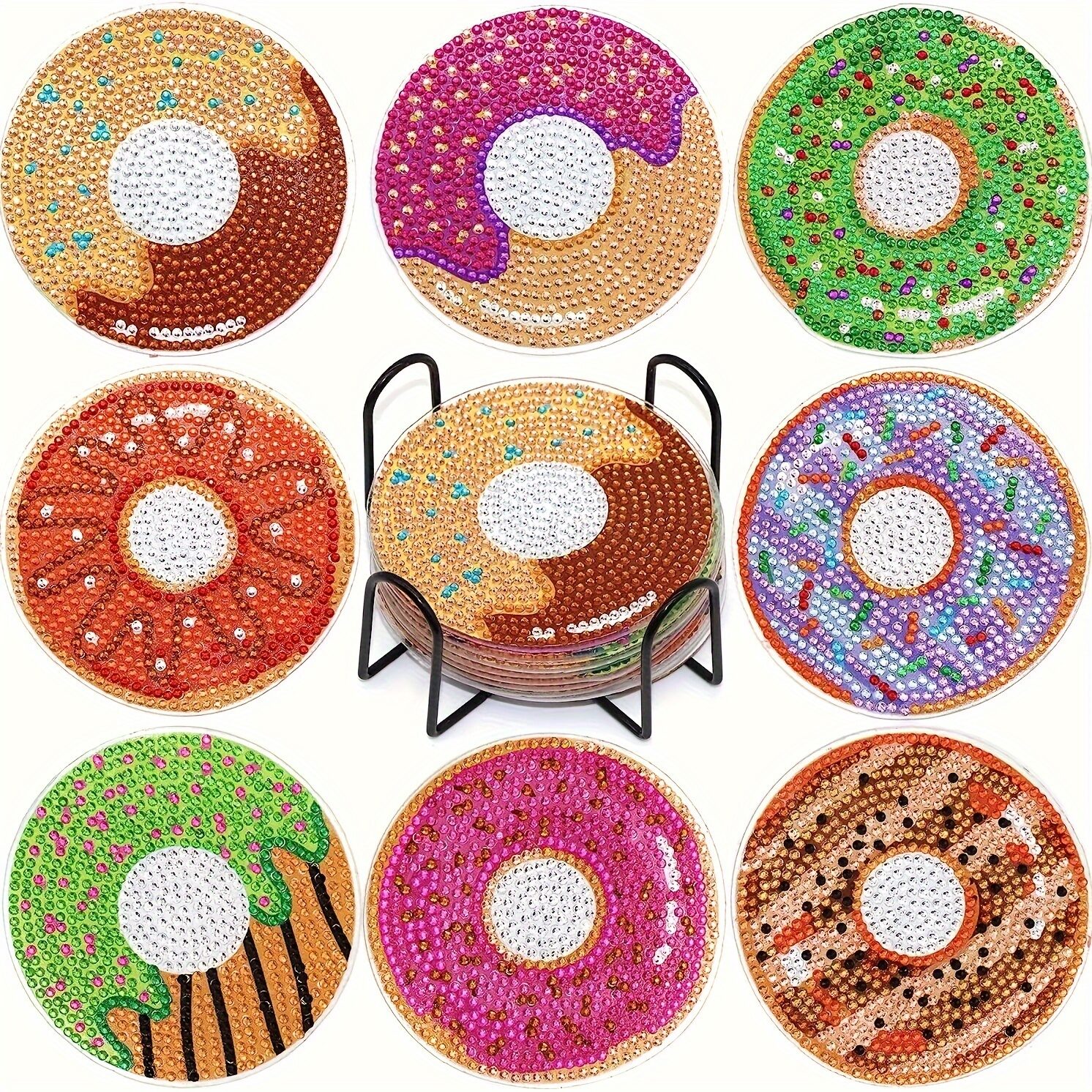 Diamond painting onderzetters donuts (8 stuks)